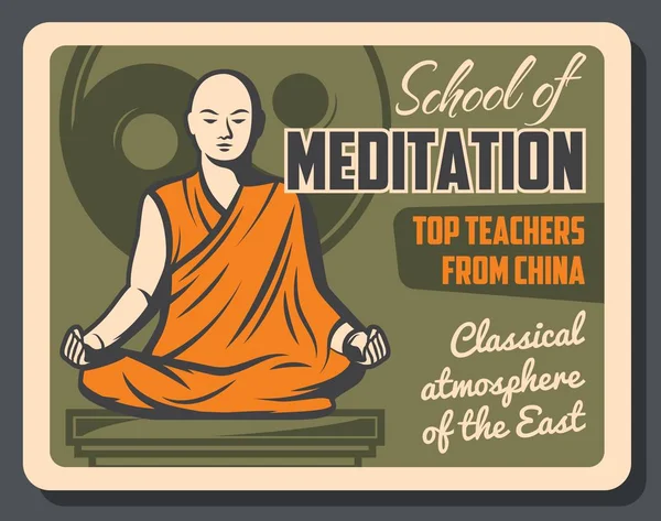Asian monk, Buddhism meditation school — Stock Vector