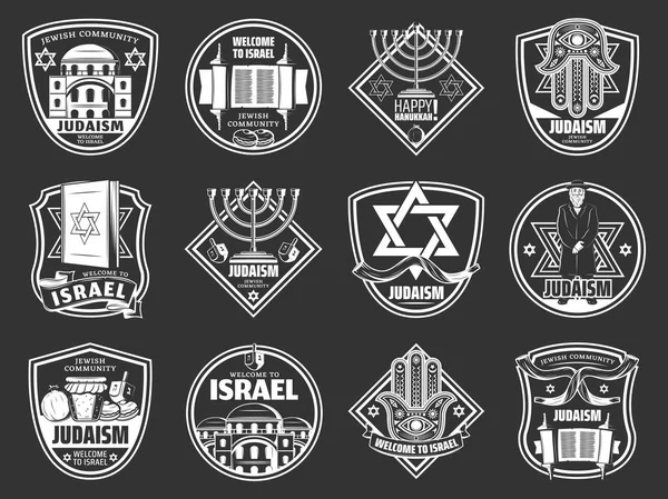 Symboles d'Israël et du judaïsme, Hanoukka juif — Image vectorielle