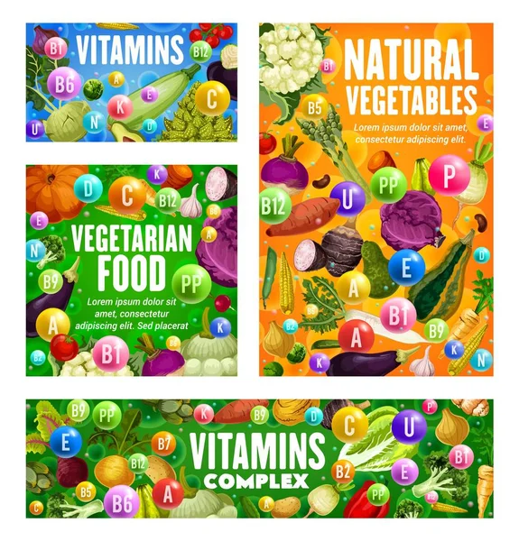 Vitaminas alimenticias vegetarianas en verduras — Vector de stock