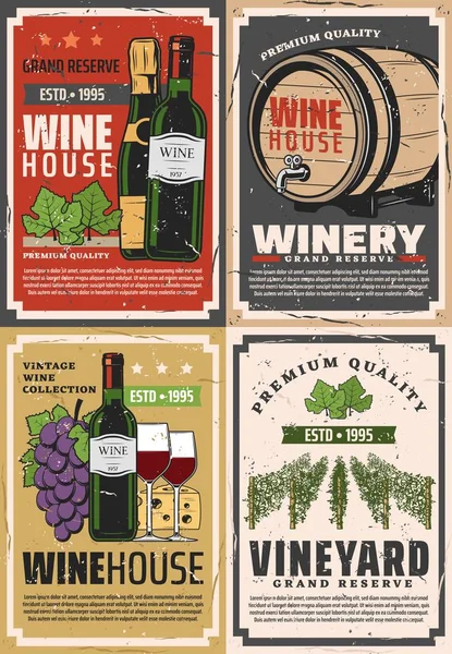 Wine house shop, winery grand reserve bottle — Stock Vector