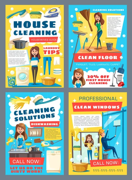Ev temizliği ve çamaşırhane hizmeti — Stok Vektör
