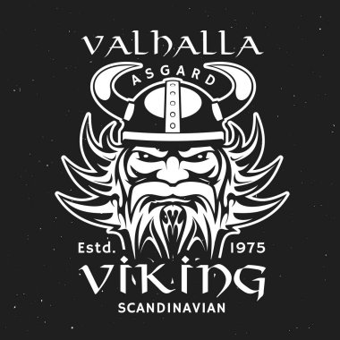 Viking head in horned helmet, Valhalla Asgard clipart