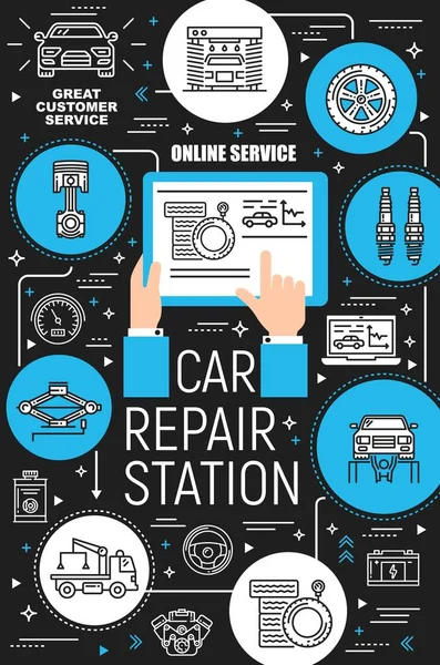 Diagnostic et réparation de véhicules, station de garage — Image vectorielle
