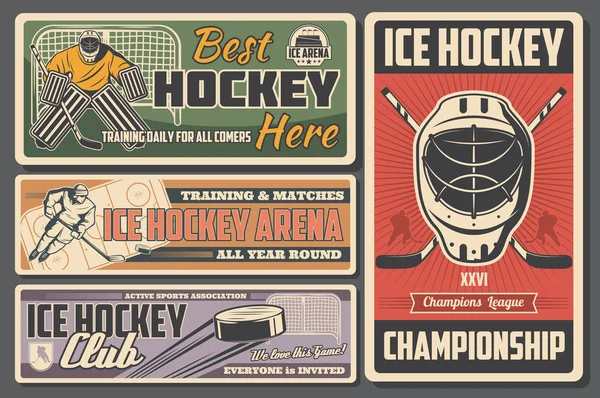 Campeonato de hockey sobre hielo, jugador, palo y disco — Archivo Imágenes Vectoriales