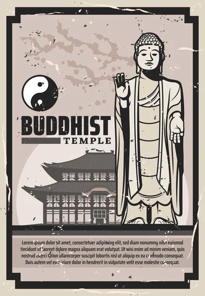 Buddhismus náboženství. Buddha, chrám, Yin Yang — Stockový vektor