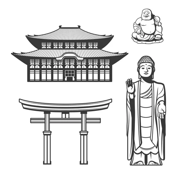 Японська релігія і традиції Японії, іконки — стоковий вектор