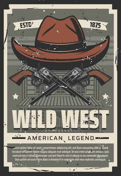 Dziki zachód kowboj kapelusz, Western Vintage retro plakat — Wektor stockowy