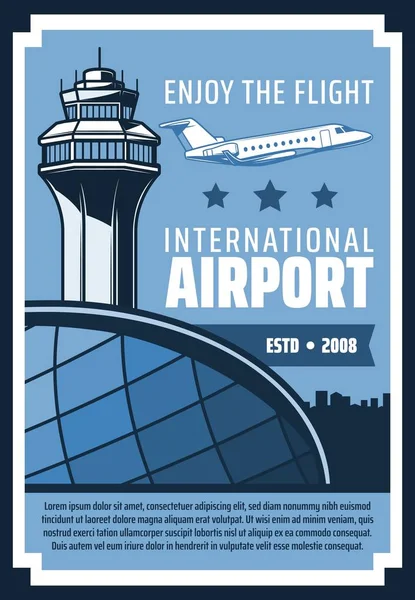 Aeropuerto internacional, avión volando en el cielo — Archivo Imágenes Vectoriales