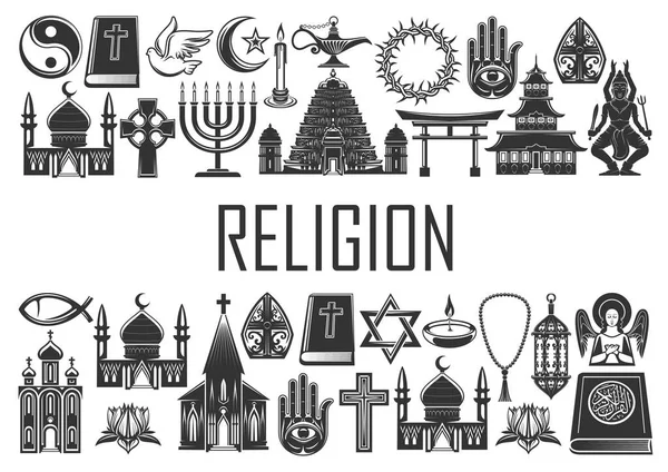 Ícones da religião mundial, símbolos religiosos — Vetor de Stock