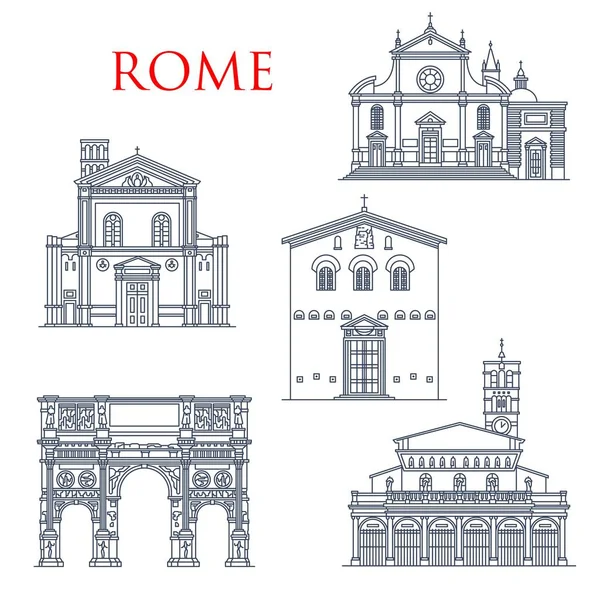 Достопримечательности Рима, знаменитая архитектура Италии — стоковый вектор