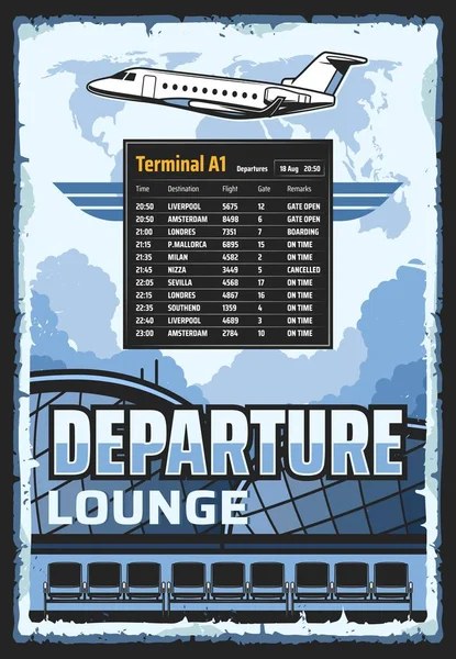 Airport departure lounge, flights schedule — Stock Vector