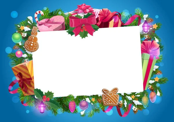 Kerst frame van Xmas geschenken en presenteert — Stockvector