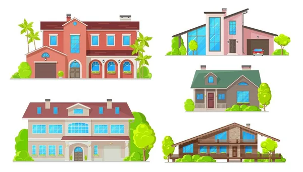 Casa edificios, casa de bienes raíces y chalet — Vector de stock