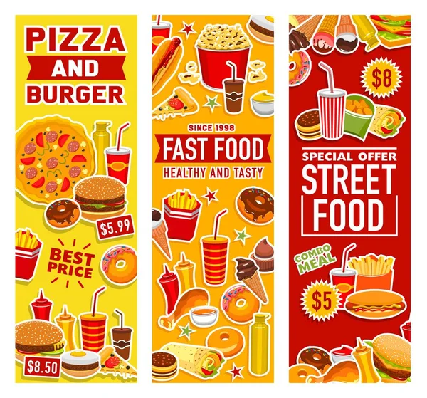 Fast Food Burger, Snacks und Getränke — Stockvektor