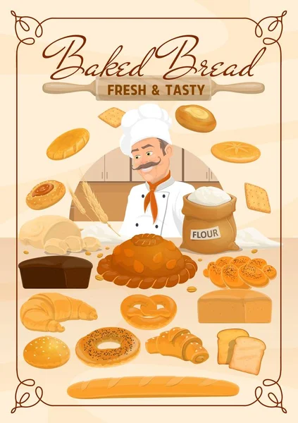 Pekařské potravinářské, pekařské a chlebové výrobky — Stockový vektor