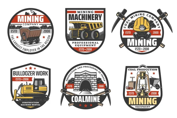 Kolenmijn, mijnbouw iconen — Stockvector