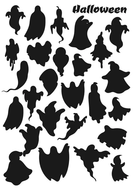 Fantômes silhouette icônes, Halloween fête vacances — Image vectorielle