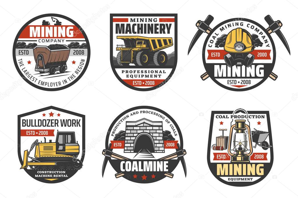 Coal mine , mining industry icons