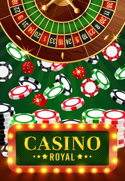 赌场扑克，命运之轮，赌博筹码 — 图库矢量图片