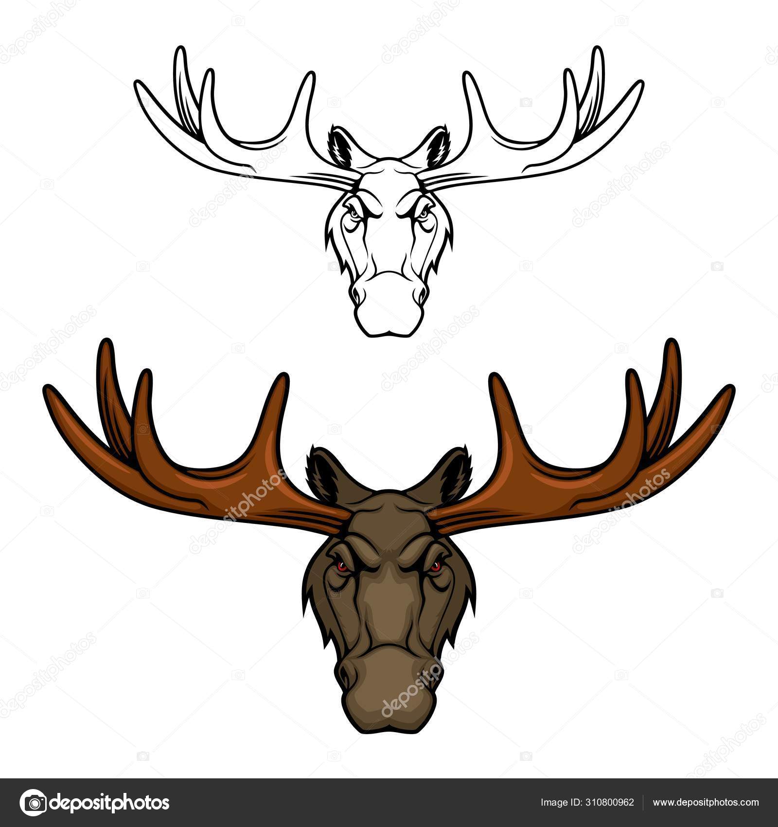 Лось Или Голова Лося С Рогами. Значок Дикого Животного Векторное.