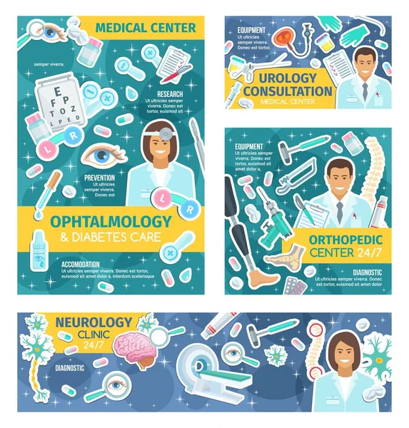Médicos de clínicas, personal del hospital y medicina de la salud — Archivo Imágenes Vectoriales