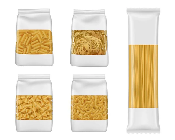 Pâtes italiennes paquets de penne, farfalle, spaghetti — Image vectorielle