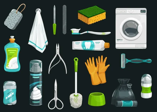 Hygiëne deodorant, handdoek, tandpasta, scheerapparaat icons — Stockvector