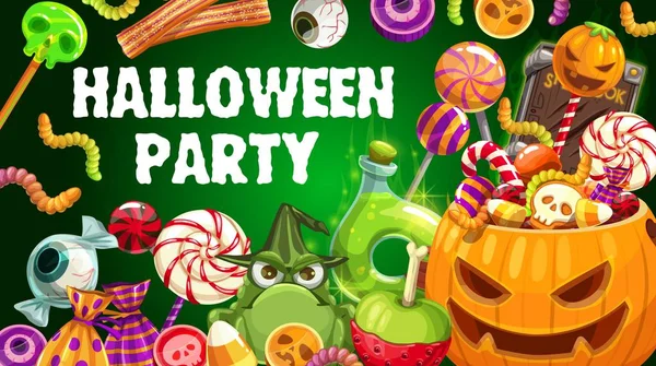 Halloween trick or treat candies, jellies, pumpkin — Stock Vector