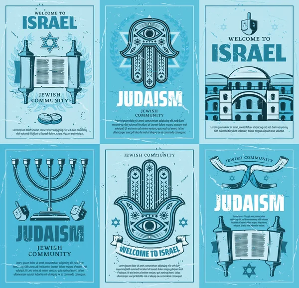 Menorah Israël, religion juive Torah, David Star — Image vectorielle