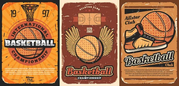 Basketball terrain de sport avec des balles et panier cerceau — Image vectorielle