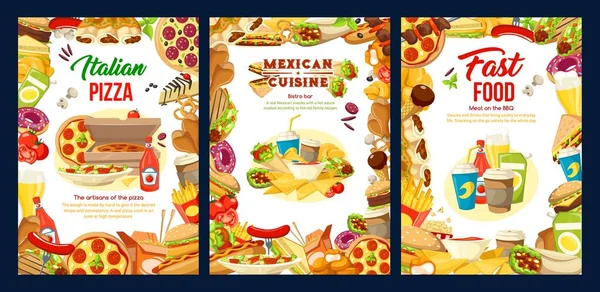 Fast food hamburger, hotdog, pizza en taco 's menu — Stockvector