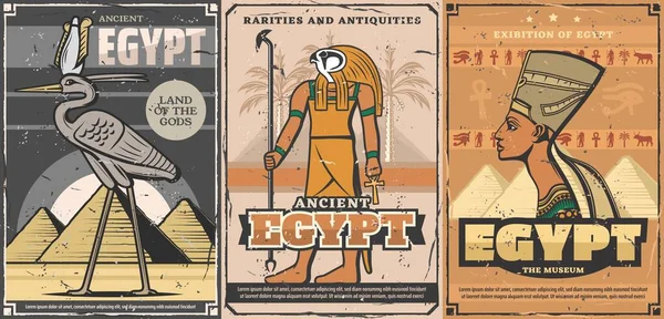 Antiguo Egipto Nefertiti, faraón pirámides, Horus — Vector de stock