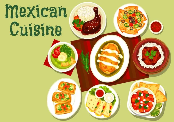 Nachos messicani, tortilla di carne, salsa di pomodoro — Vettoriale Stock