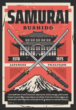 Bushido Samuray yaşam tarzı. Pagoda, katana, Fuji