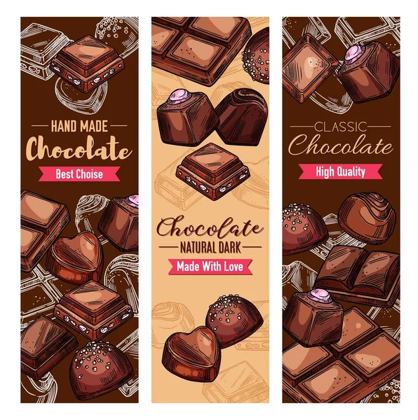 Dulces y bombones de chocolate hechos a mano — Vector de stock