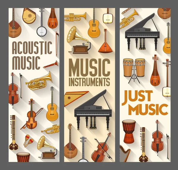 Music orchestra instruments, guitar and harp — Stock Vector