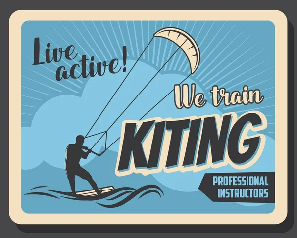 Kiteboarding esporte aquático extremo, kiting trens — Vetor de Stock