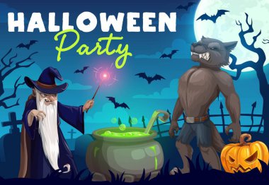 Cadılar Bayramı kurt adam ve büyücü iksir yapıyor