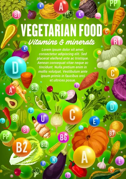 野菜、豆、ハーブ。ビーガンビタミンミネラル — ストックベクタ