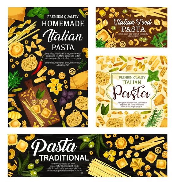 Pasta y espaguetis con hierbas y aceitunas italianas — Vector de stock
