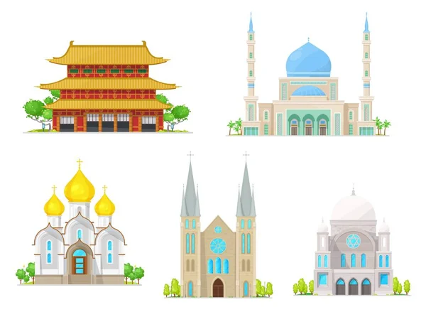 Iglesia, pagoda, templo, catedral y mezquita — Vector de stock