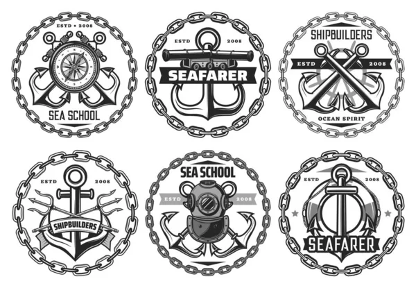 Maritime, navy, fleet and nautical icons — Stock Vector