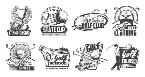 Un deporte de golf. Club, palo y bola cions — Vector de stock