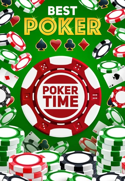 Poker kartları, çip kazıkları, kumarhane oyunları — Stok Vektör