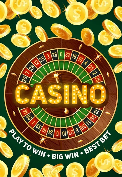 Roue de roulette, pièces d'or. Casino jeu de jeu — Image vectorielle