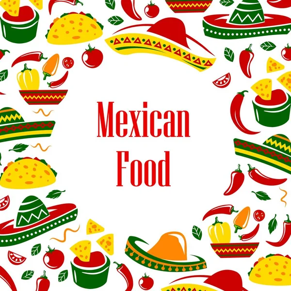 Mexico symbols frame. Mexican food and sombrero — Stock Vector