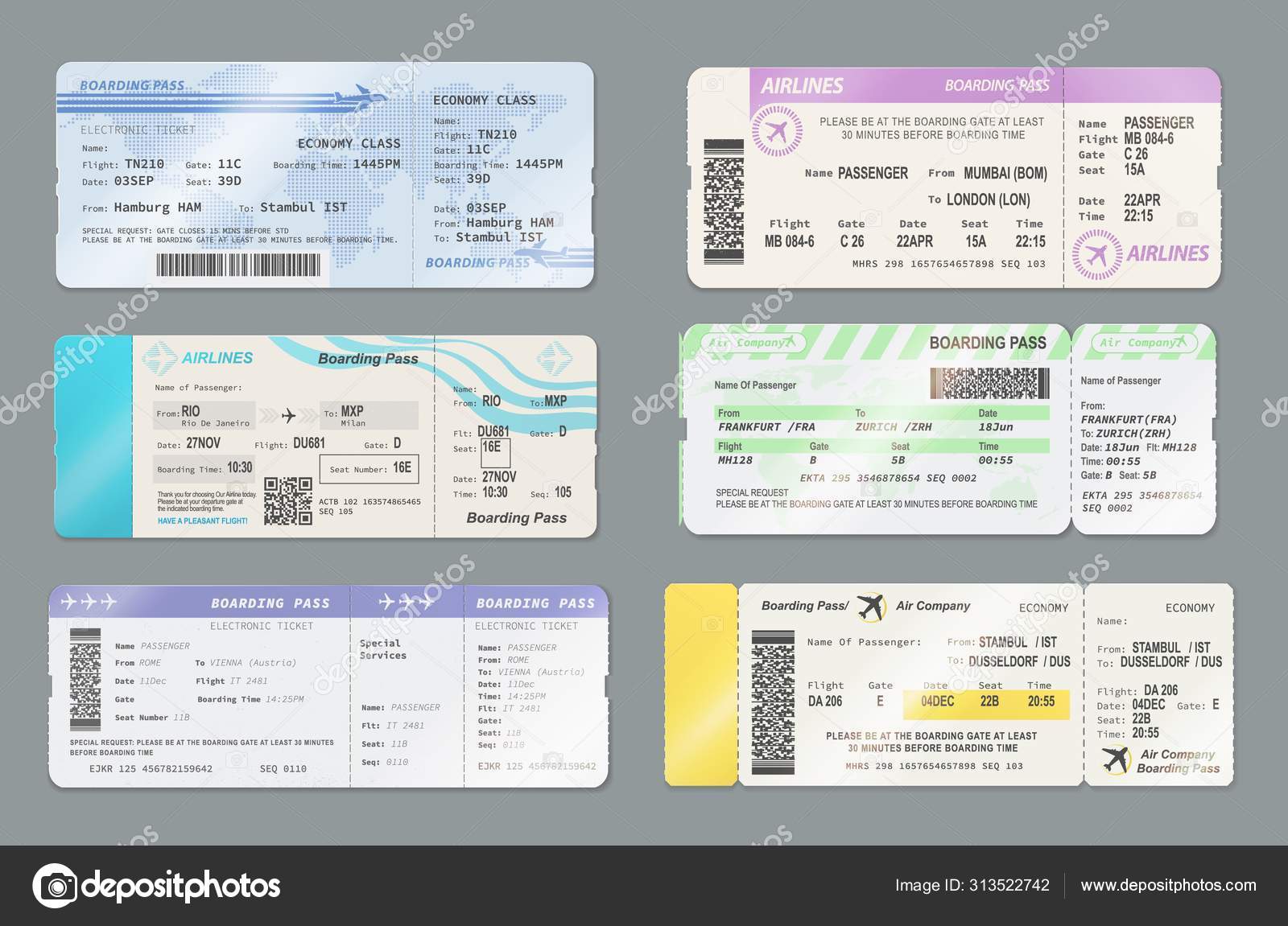 Billets d'embarquement avec codes à barres et codes QR Vecteur par  ©Seamartini 313522742