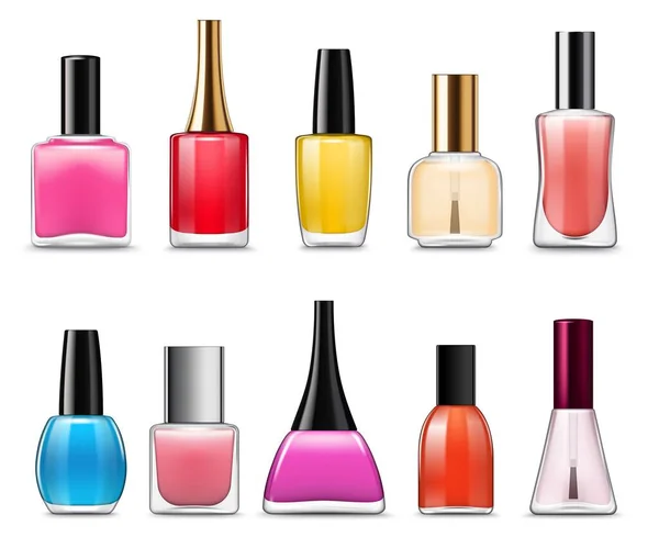 Bottles of nail polish, varnish, enamel. Manicure — Stock Vector
