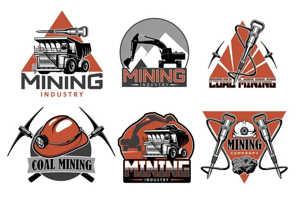 Estrazione di carbone picconi, caschi minatori e attrezzature — Vettoriale Stock