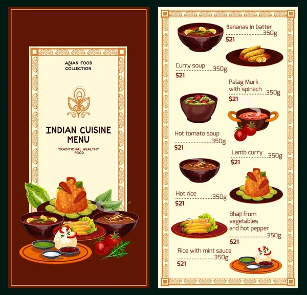 Cuisine indienne curry de viande, riz, plats de légumes — Image vectorielle